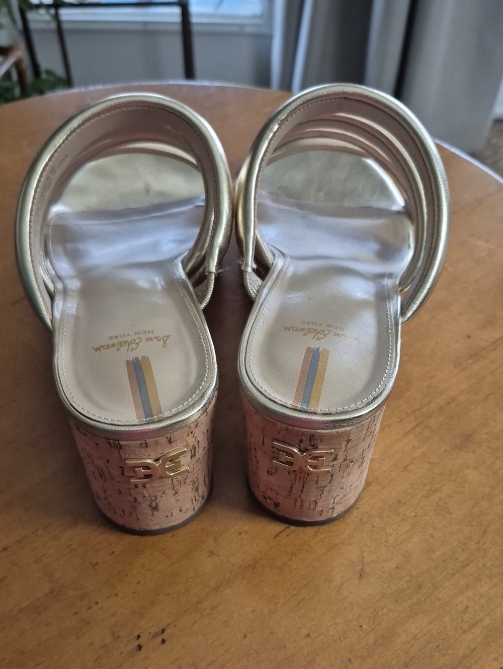 Sam Edelman Metallic Gold Cork Block Heel Sandals